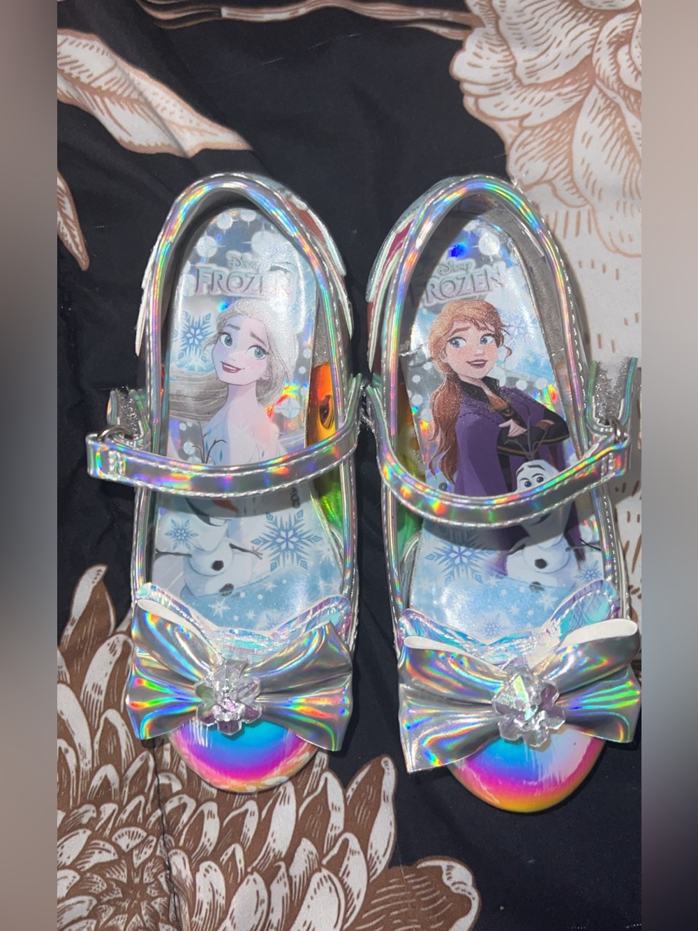 Kids Holographic Silver Frozen Character Mary Jane Shoes